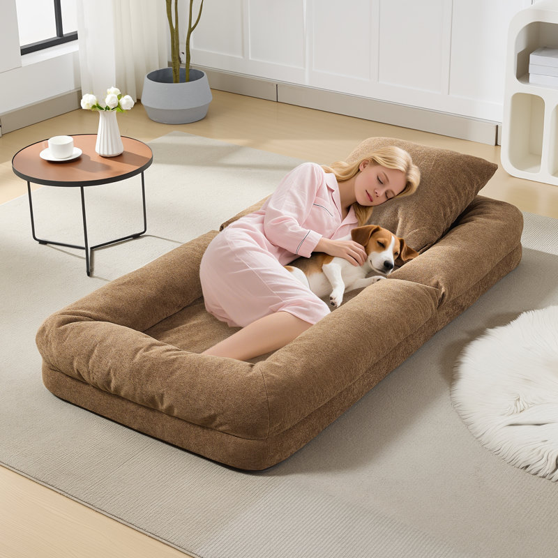 Canapé réglable paresseux, fauteuil inclinable surdimensionné en chenille avec 2 coussins, brun, Brown