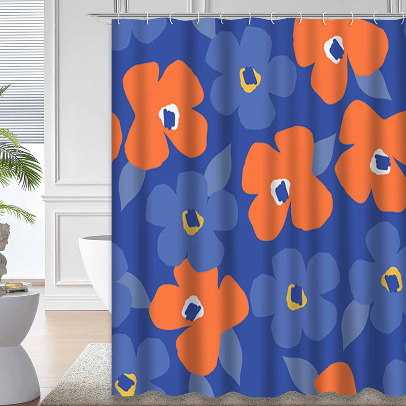 Rideau de douche à fleurs sans couture avec 12 crochets, L 72 po x l 78 po