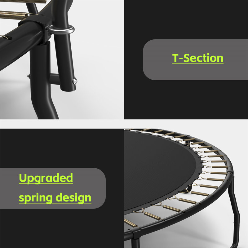 New Design 14FT Trampoline For Kids With Upgraded Arc Composite Pole And Safety Enclosure Net, Ladder And 8 Wind Stakes, Round Outdoor Recreational Playset Balanced Physical Training Trampoline