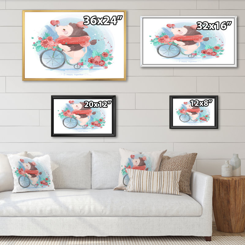 «Cute Parade Doodle Animal», reproduction sur toile, H 24 po x l 36 po x P 1 po, Cadre flottant doré