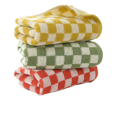 Hand Towels for Bathroom 3 Pack, Cotton Face Towels Soft Absorbent for Spa Bath Gym Kitchen, Hand Towel Set Decorative Checkered, 13 x 29 Inches