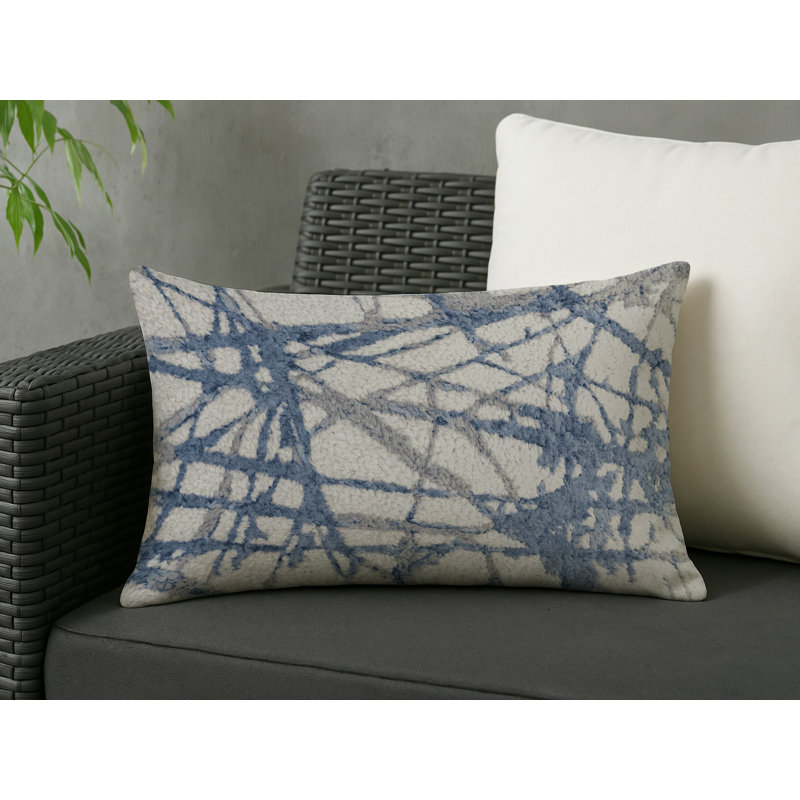 Coussin décoratif intérieur et extérieur Modern, Grey/Blue Abstract, Rectangle H 20 po x l 14 po