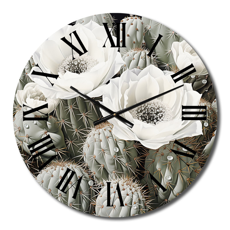 Cactus gris élégant en monochrome III - Horloge murale florale, Petit