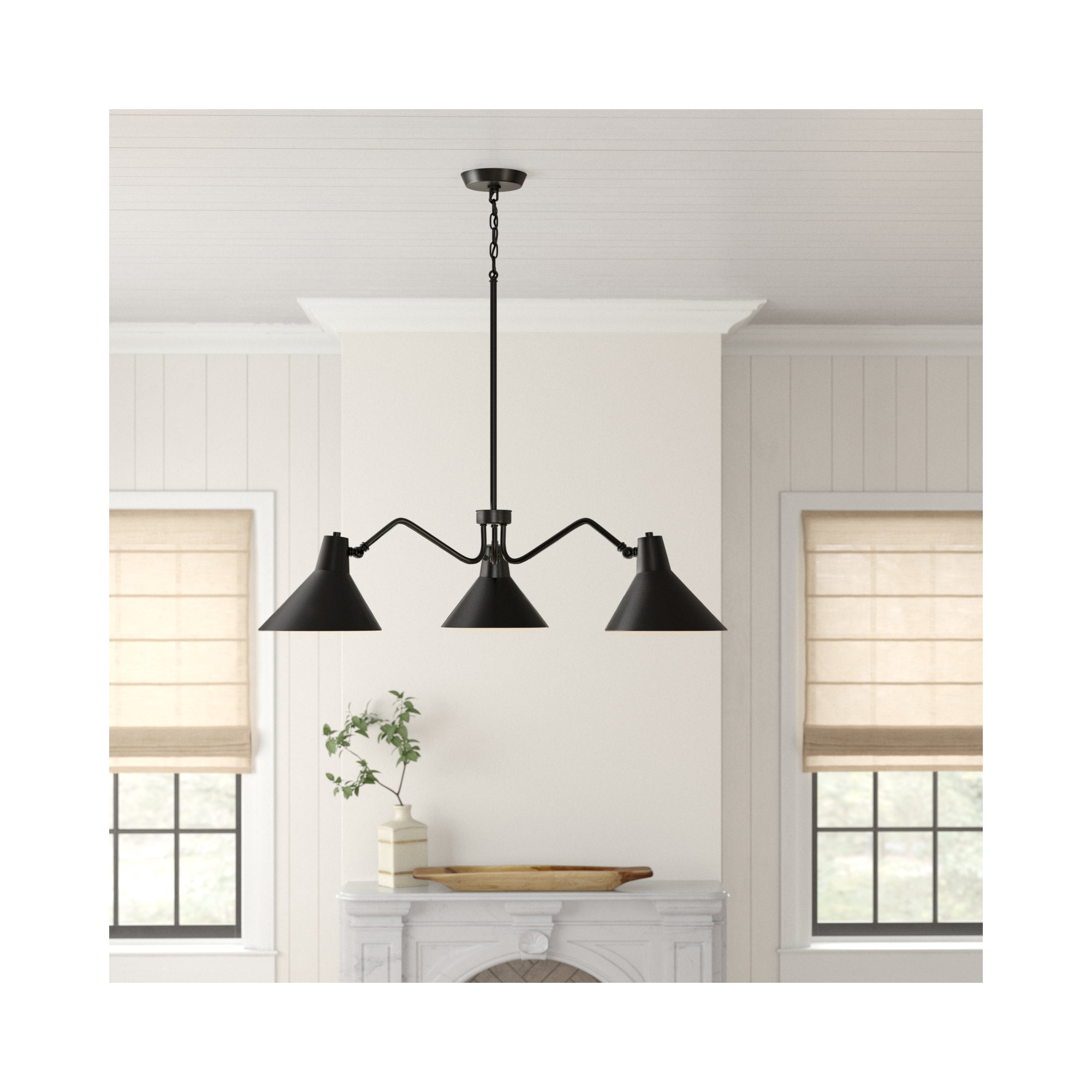 3 - Light Metal Dimmable Chandelier, Matte Black, Black