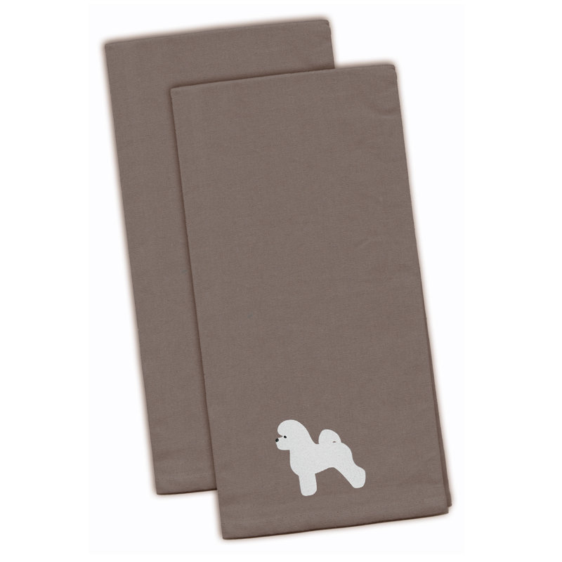 Cotton Embroidered Tea Towel Kitchen Towel, Gray, 28" H x 19" W x 0.1" D