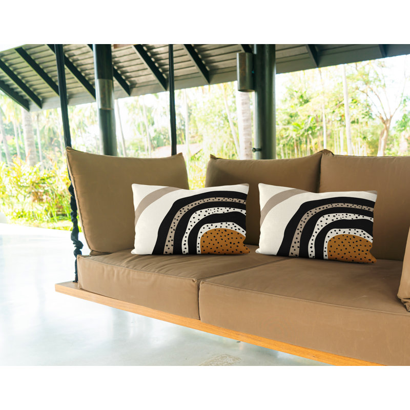 Coussin décoratif intérieur / extérieur en polyester filé Willow, Orange / blanc cassé / beige / noir