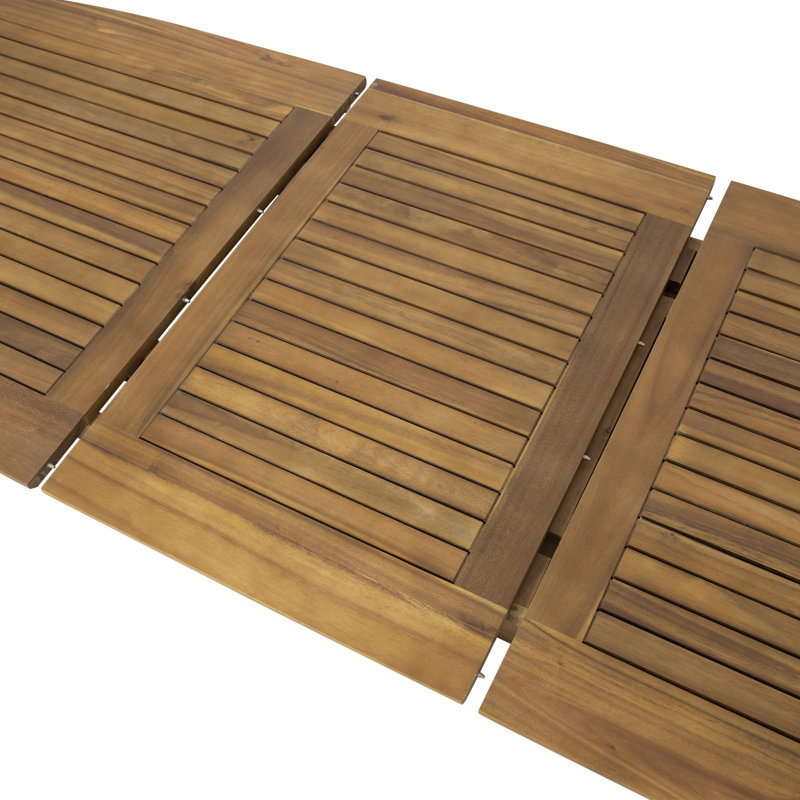 Extendable Wooden Dining Table ACACIA WOOD TRADITIONAL SLATS EASY TO MAINTAIN, Teak