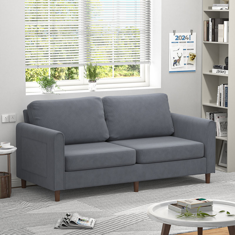 Causeuse l 69 po, Gris, Bois brun