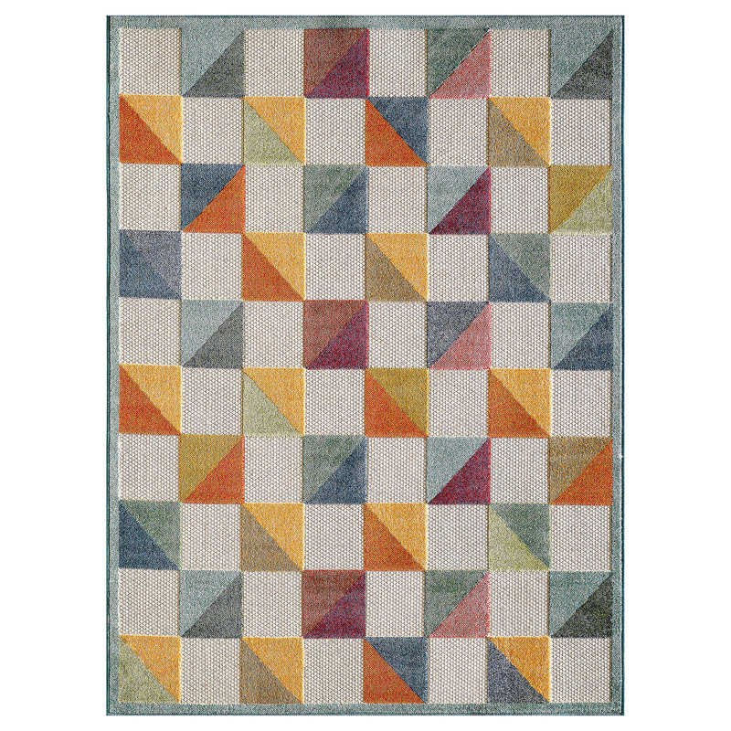 Tapis d'intérieur / extérieur à carreaux Hesselbein, Ivoire / multicolore, Rectangulaire 8 pi x 10 pi