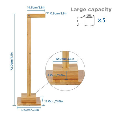 Bamboo Freestanding Toilet Paper Holder Storage Roll holder 5 Toilet Paper Rolls