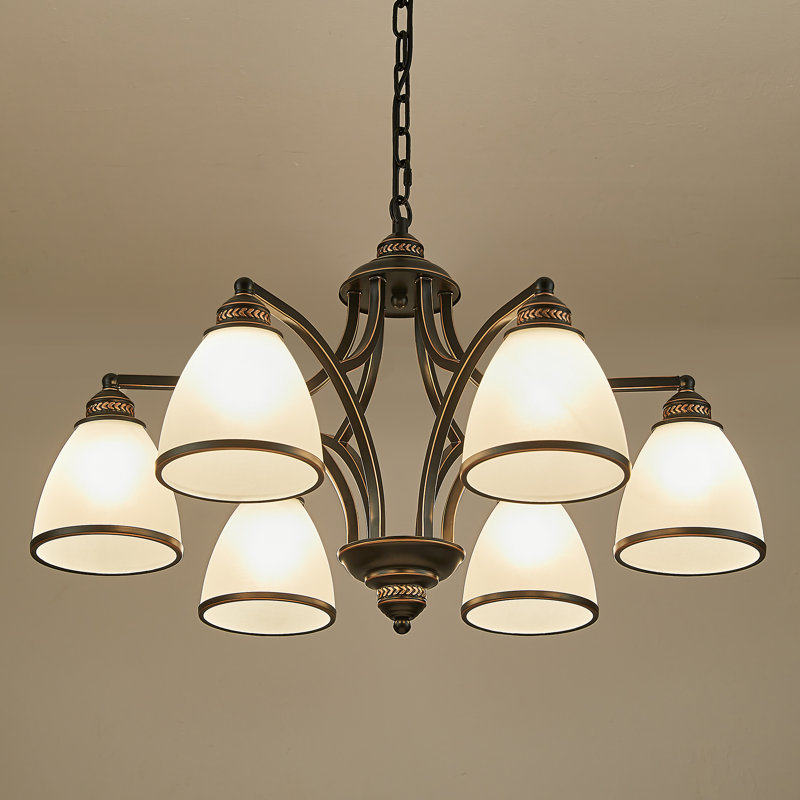 6-light  Dimmable Classic / Traditional Chandelier With white frosted glass shade, Matte Black