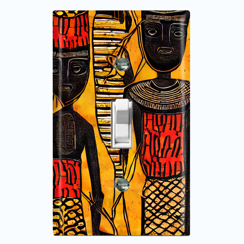 Native African Culture Orange Copper Rust Patina Teal Print 1 - Gang Toggle Light Switch Standard Wall Plate