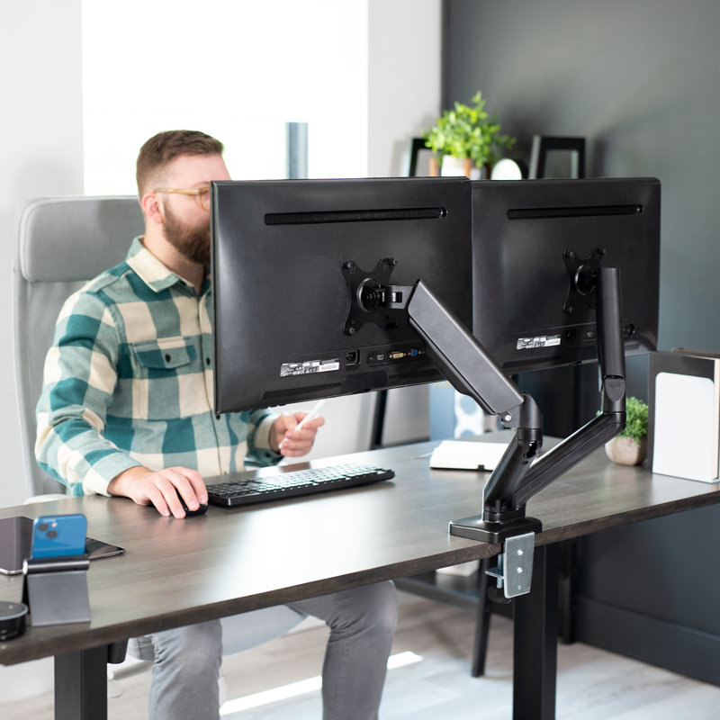 Black Dual Monitor Mechanical Spring Desk Mount Stand