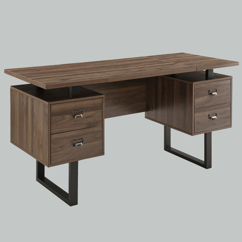 Sousa Modern Computer Desk Office Desk with 4 Large Drawers, Walnut