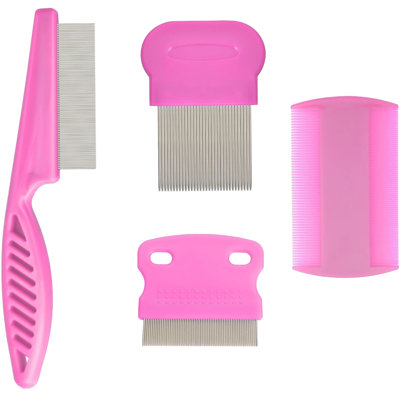 Pet Comb Set 4Pcs 5.5x2.4x0.8in Flea Comb Tear Stain Comb For Dogs Cats, Pink