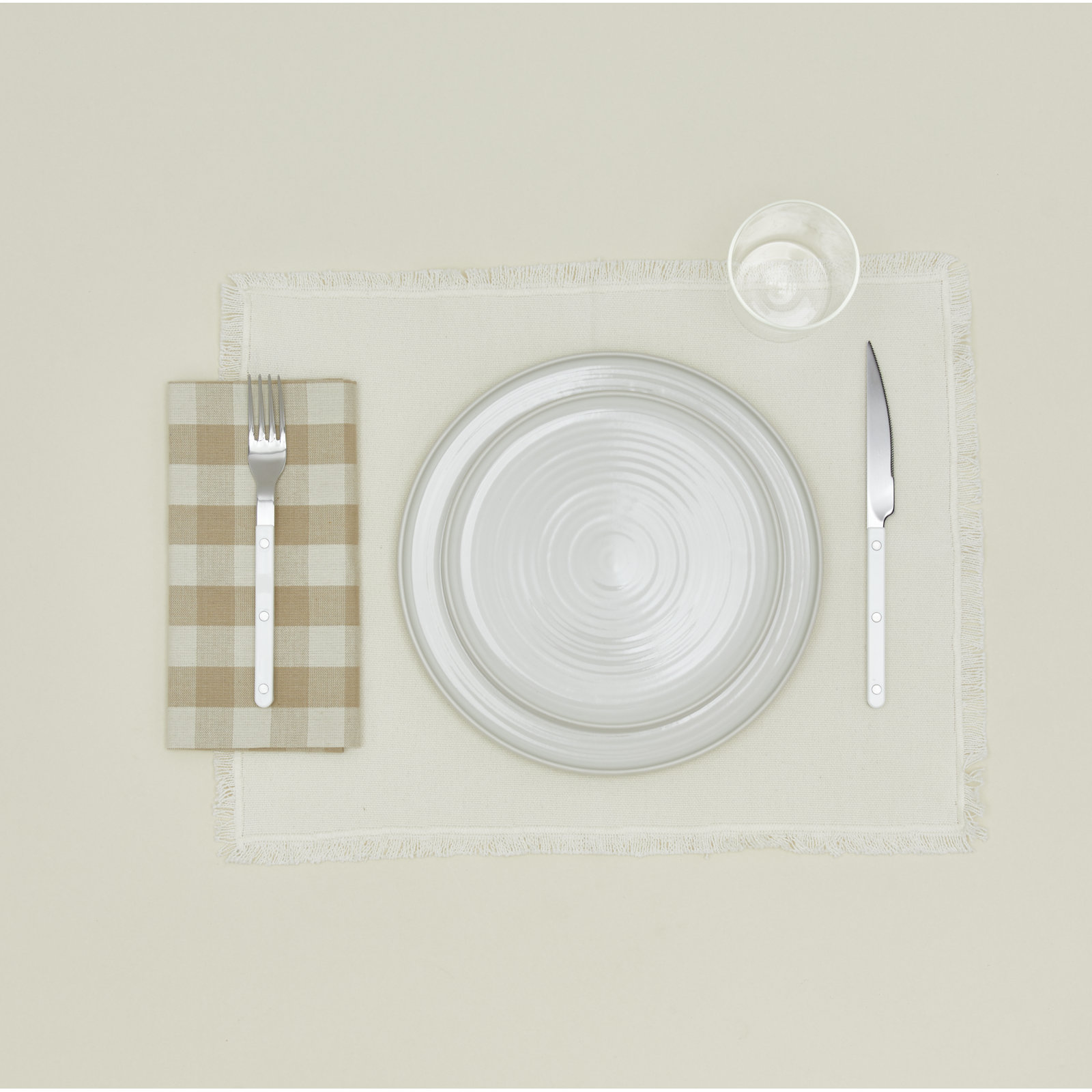 Essential 100% Cotton Gingham Napkin, Ivory/Flax