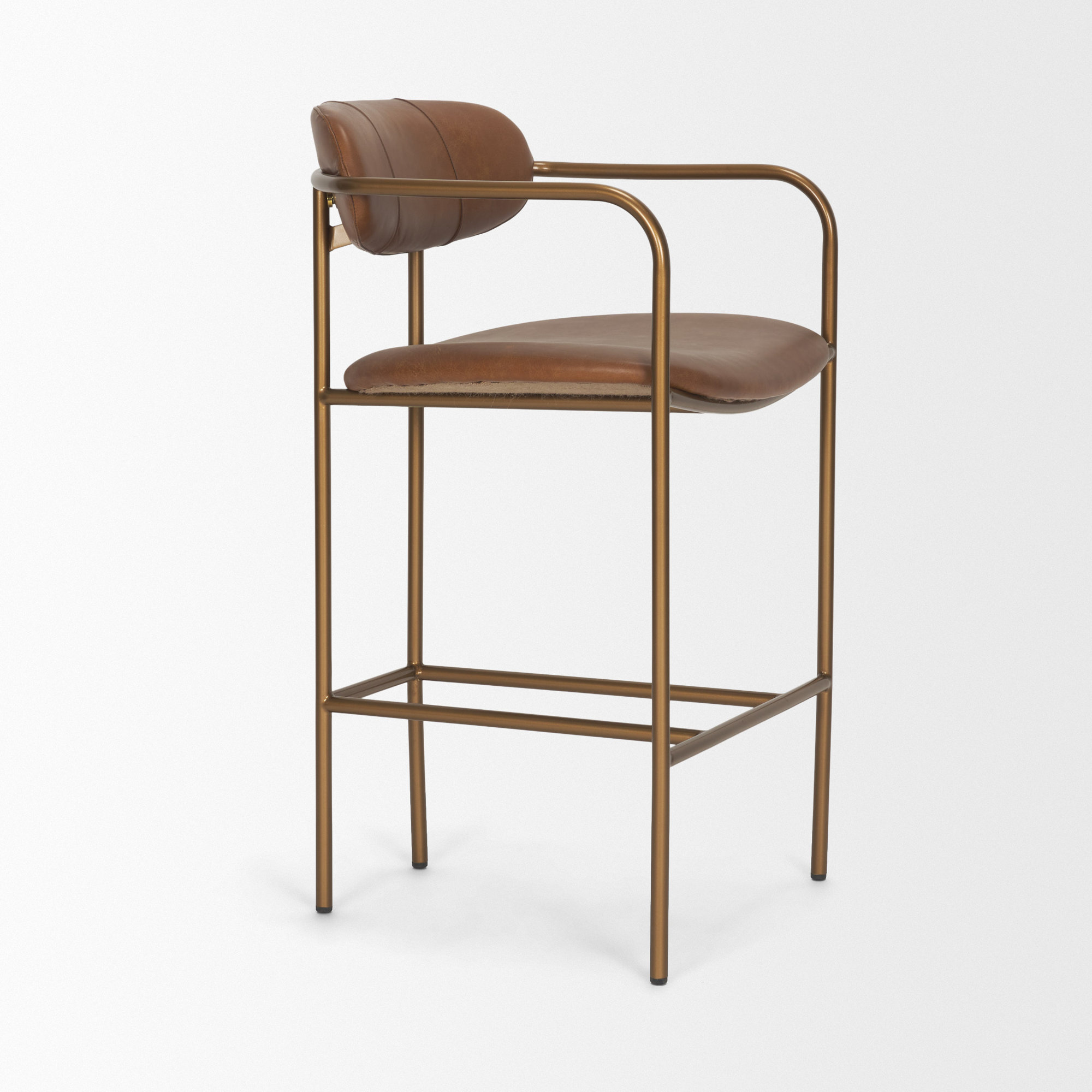 Belarus Fabric Seat Stool, Counter Stool (26.5" Seat Height), Brown, Gold