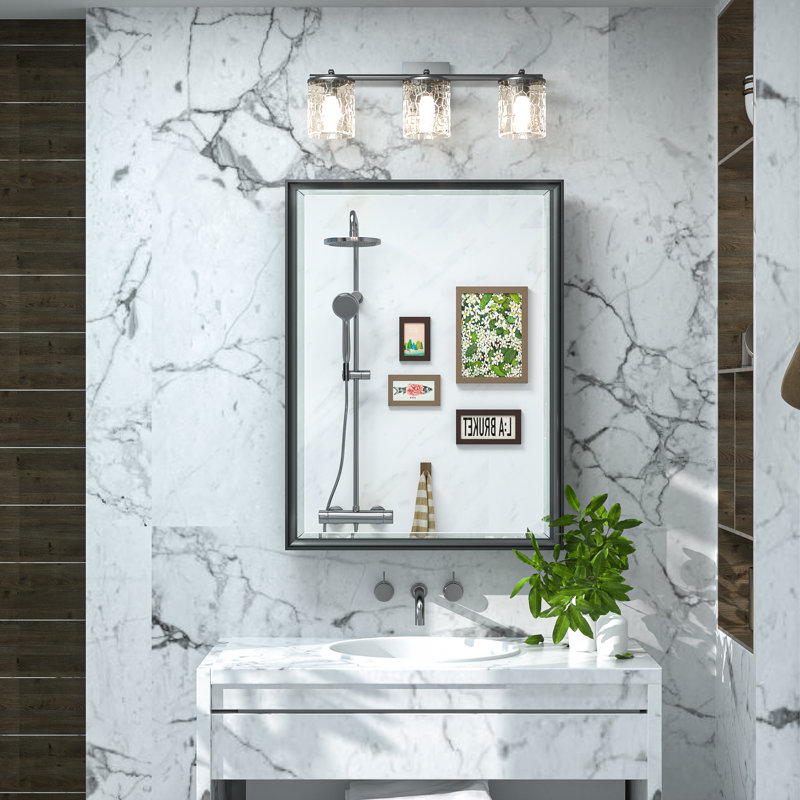 Armoire à pharmacie avec miroir et 3 tablettes Cyrille, Noir, H 30 po x l 24 po x P 5,2 po