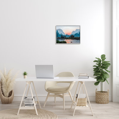 Mountain Valley Tranquil Sunset Lake Reflection - peinture à cadre flottant sur bois