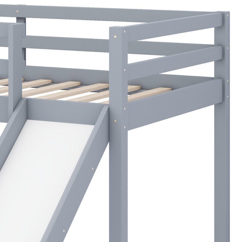 Lit mezzanine bas avec glissade, échelle, barrières de sécurité, Gris