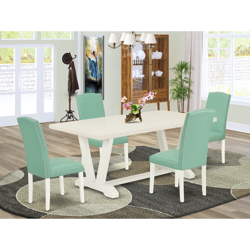 Ensemble de salle à manger 5 pièces C31DB2AD9334488980CB830CA059C49B - une table de salle à manger rectangulaire et 4 chaises rembourrées en similicuir Pond