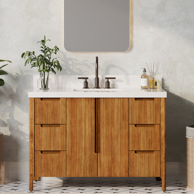 Sequoia 48 In. Single Sink Whitebrook Quartz Countertop Bath Vanity in Mango Wood