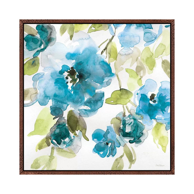 Belle's Blue I by Carol Robinson - Painting on Canvas, 45.72 cm H x 45.72 cm W, Classic Brown Wood Framed
