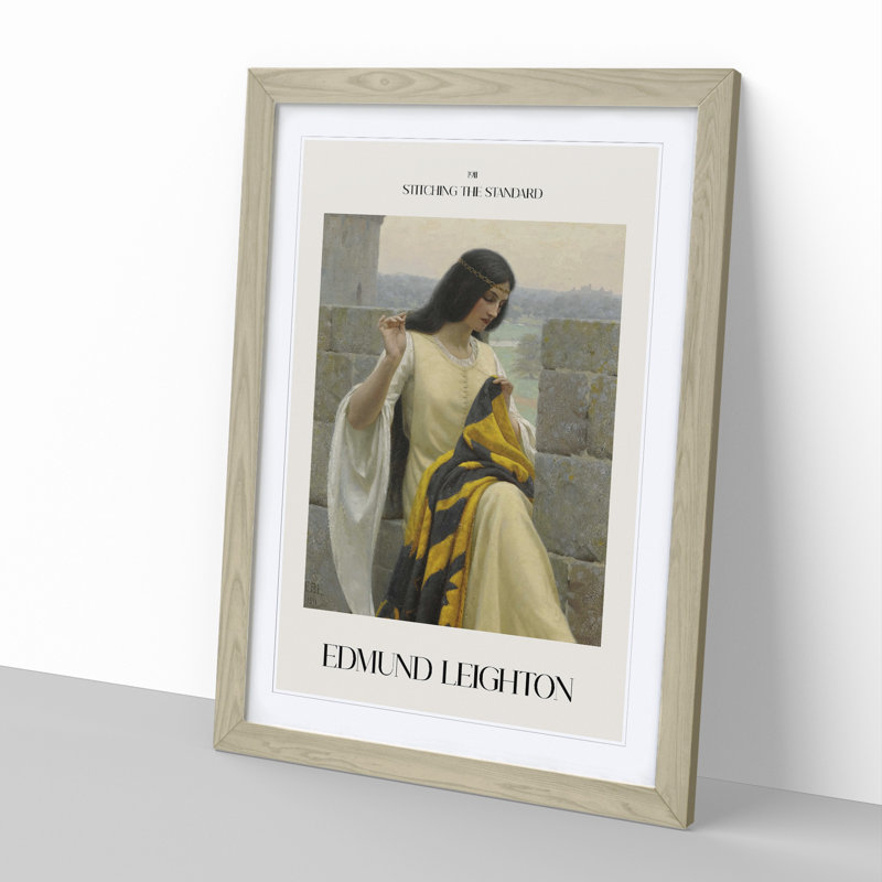 Stitching The Standard by Edmund Leighton - Single Picture Frame Print, 48cm H x 36cm W x 2cm D, Oak Framed