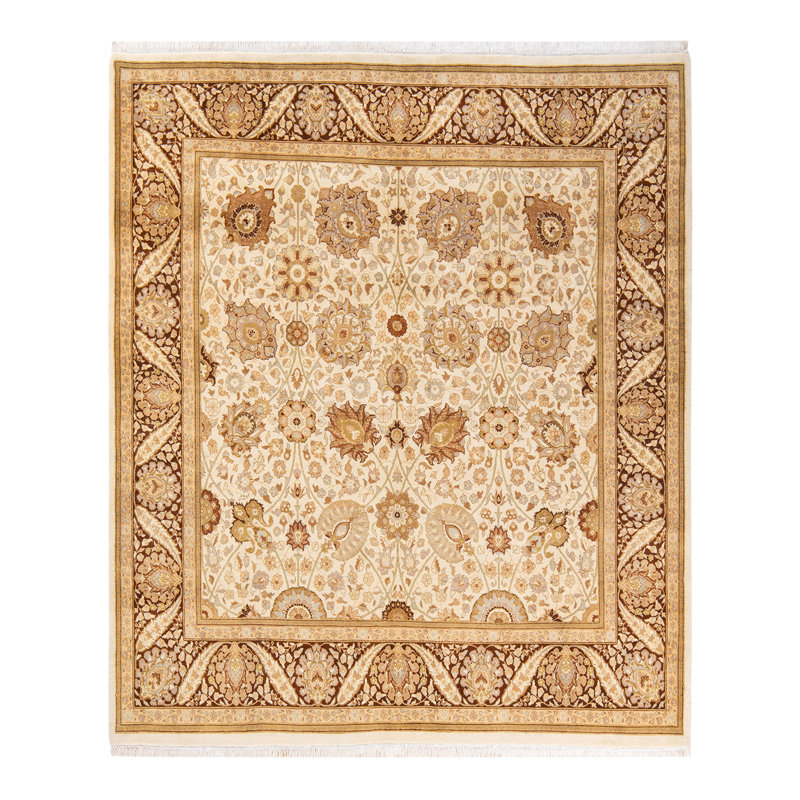 Tapis unique noué à la main beige / brun Keenan, 6 pi 3 po x 6 pi 7 po