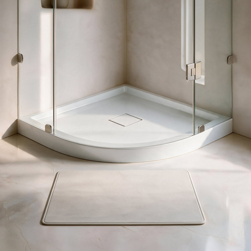 Marquette 38" x 38" Round Corner Double-Threshold Shower Pan Base with Center Drain in Glossy White, 38" x 38"