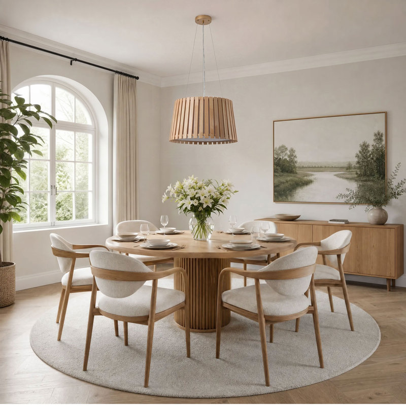 Lustre tambour 4 lumières en bois de ferme moderne avec finition dorée