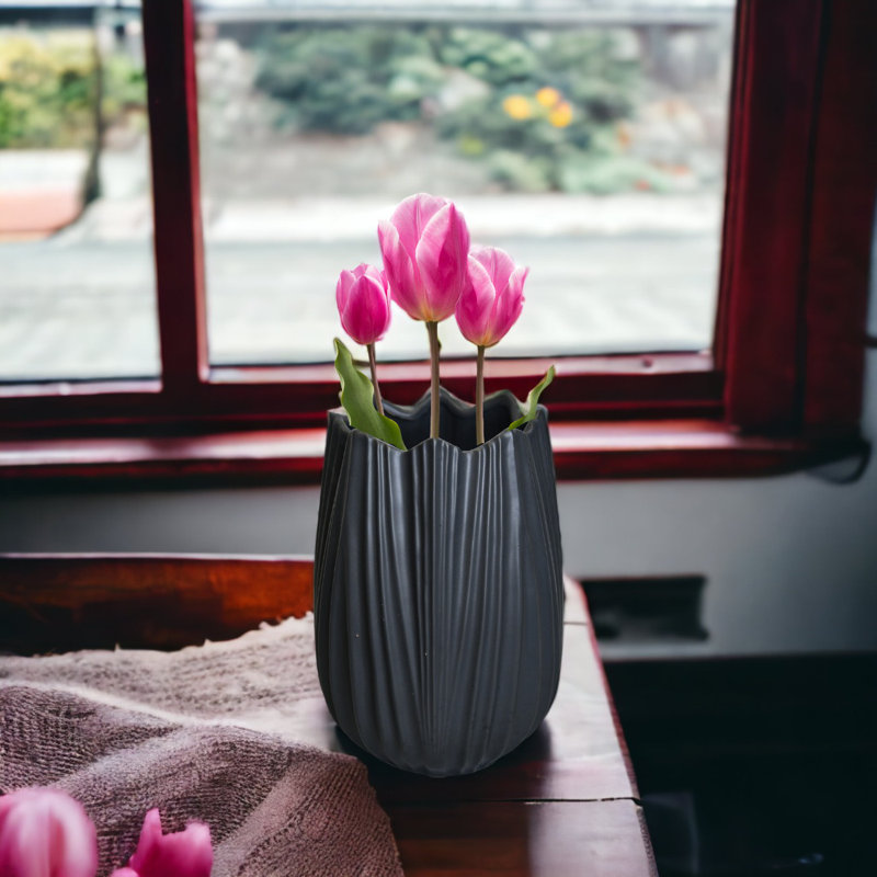 Jasier Ceramic Table Vase, Small, Black