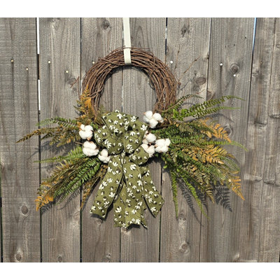 Cotton And Fall Fern Wreath