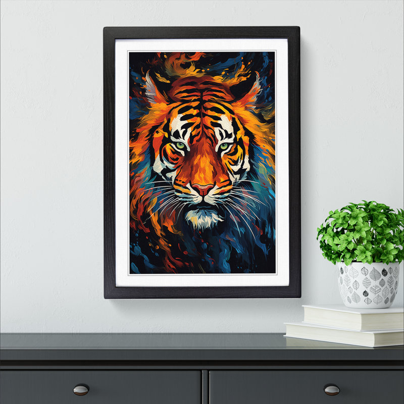 Tiger Abstract - Single Picture Frame Print on Wood, Black Framed, 64cm H x 46cm W