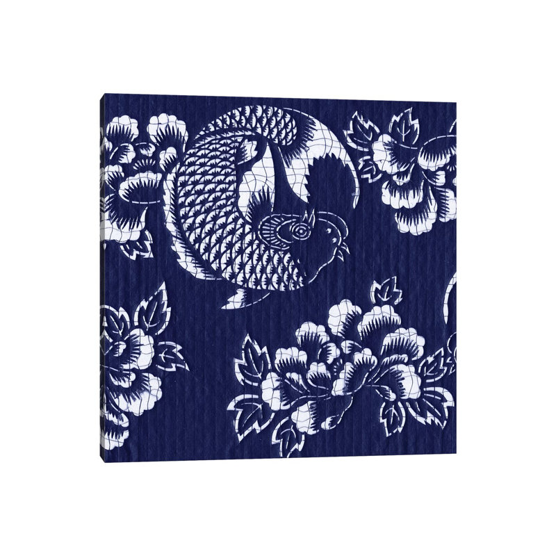 Indigo Carp Katagami II by Vision Studio - Wrapped Canvas Gallery-Wrapped Canvas Giclée, 30.48cm H x 30.48cm W