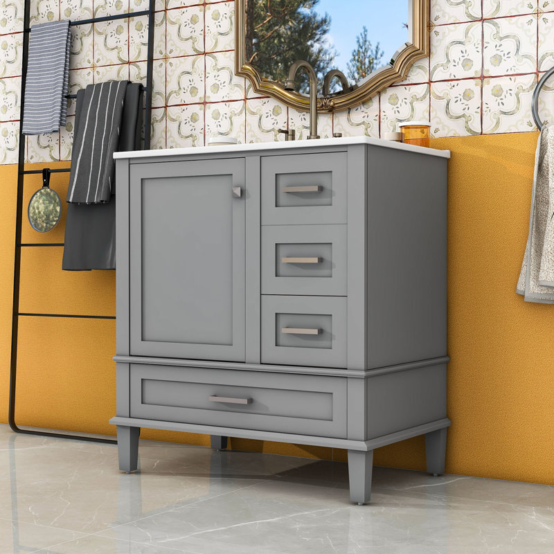 Armoire de meuble-lavabo 30 po à 3 tiroirs, Gris, Gris