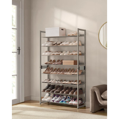 Range-chaussures en métal à 8 niveaux avec tablettes réglables, conception empilable pour le rangement de chaussures de grande capacité, fabrication robuste et stable