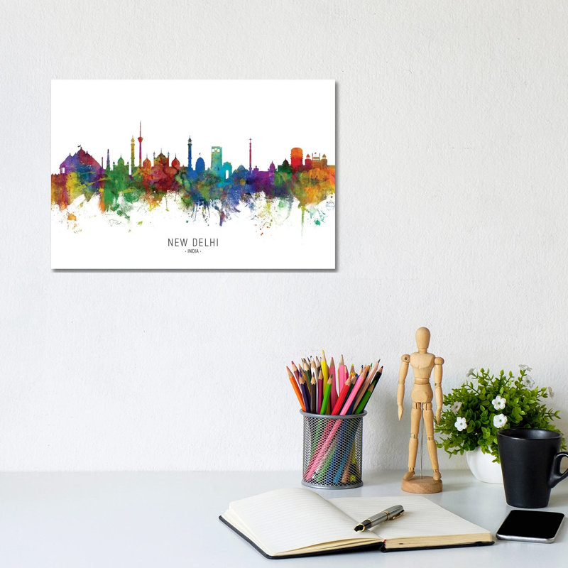 New Delhi India Skyline by Michael Tompsett - Wrapped Canvas Print, 20.32 cm H x 30.48 cm W