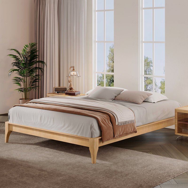 Platform Bed Frame King Size 12 Inch Solid Dry Bamboo Wood, With Wood Slat And Metal Material Support, Brown, King