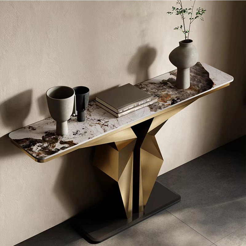 Modern simple sintered stone porch table, 33.4" H x 47.2" W x 13.7" D