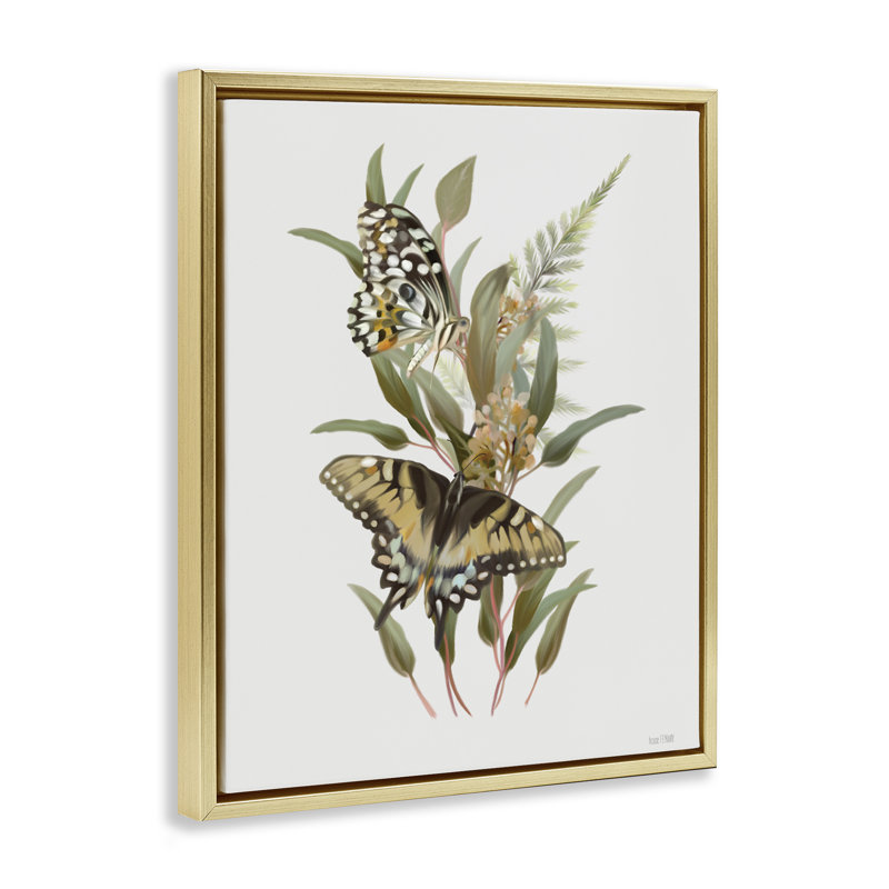 Cadre flottant Butterfly Grove Forest, conçu par House Fenway, H 21 po x l 17 po, Cadre flottant métallique doré