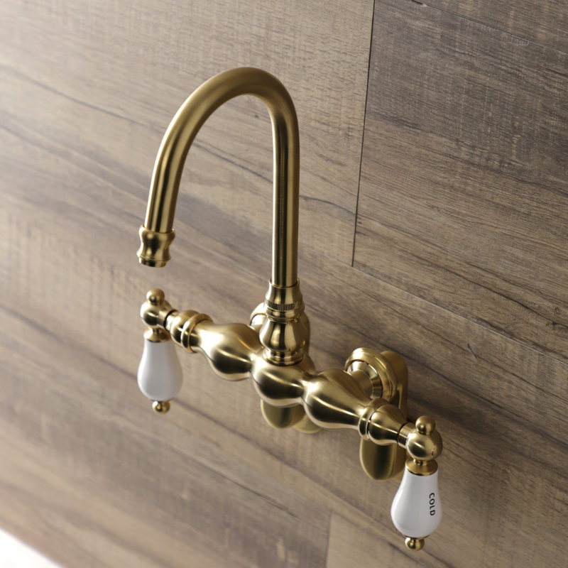 Kingston Brass Aqua Vintage Two-Handle 2-Hole Tub Wall Mount Clawfoot Tub Faucet, Brushed Brass