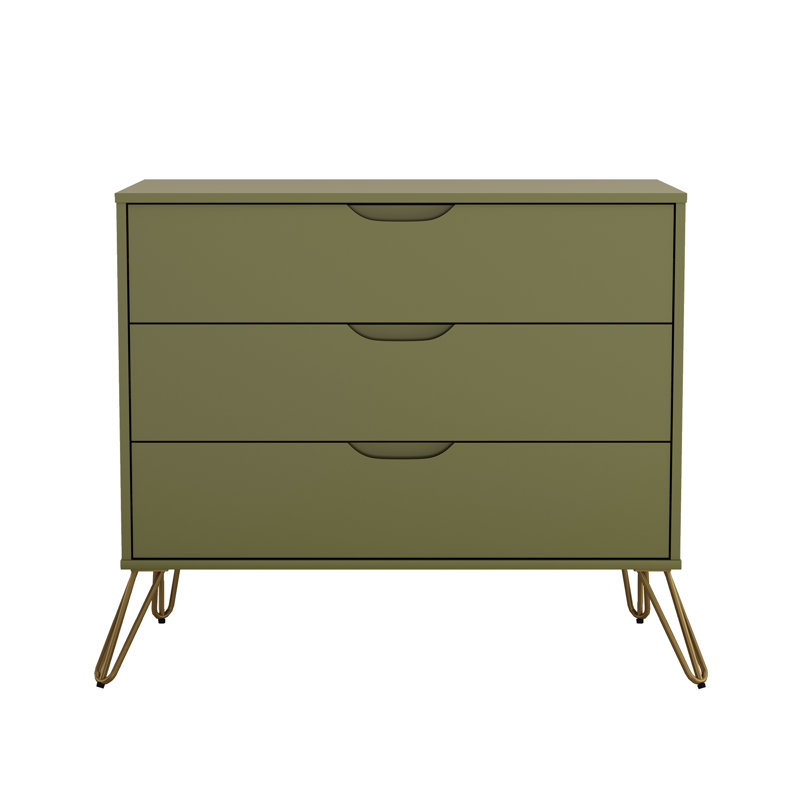 Rockefeller 35" Mid-Century Modern 3-Drawer Bachelor's Chest, Olive Green