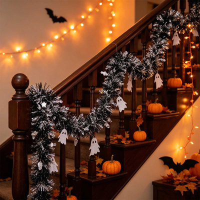 Halloween guirlande de guirlandes de guirlande noire mauve argenté avec guirlandes décoratives fantôme pour Halloween