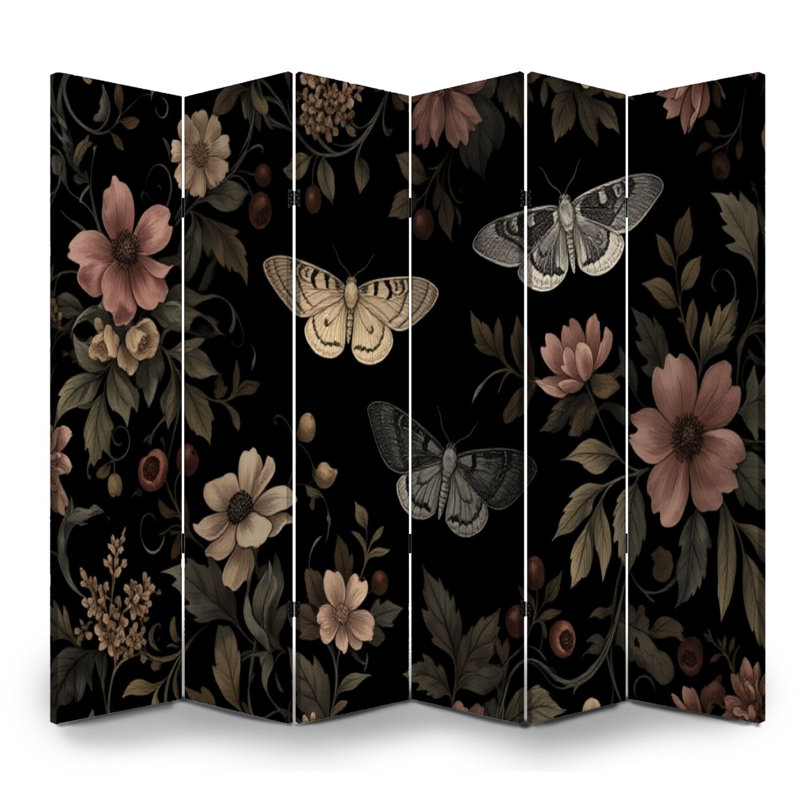 Paravent pliant à 6 panneaux, motif floral royal vintage, rose poudré, détails botaniques, en toile, séparateur de pièce autoportant, cloison de protection pour plus d'intimité