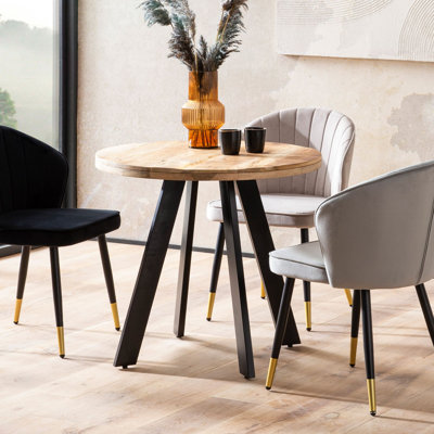 Acacia Round Solid Wood Top Metal Base Dining Table