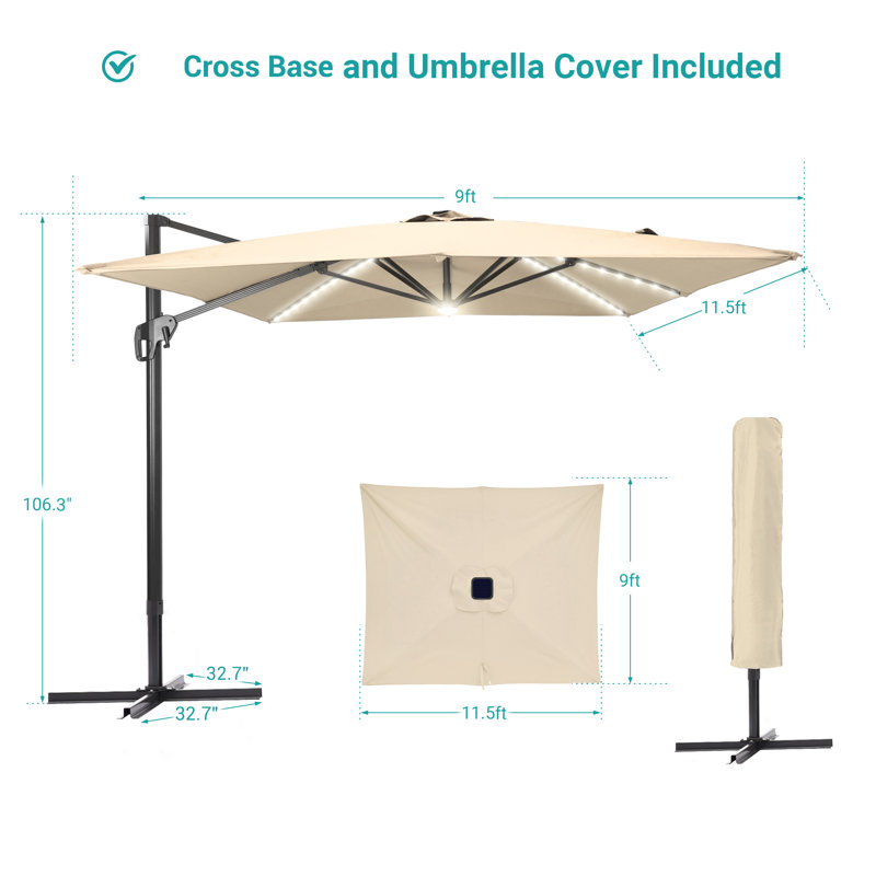Parasol rectangulaire suspendu en porte-à-faux 138 "x 108" Salton, Sable