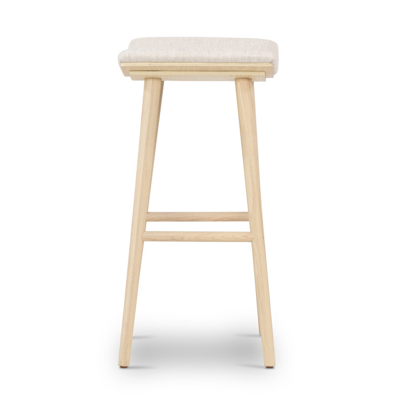 Union Wallis Belfast Solid Wood Stool, Rayon/Viscose - Essence Natural/Light Parawood, Counter Stool (26" Seat Height)