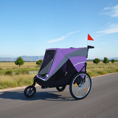 Remorque à vélo 2 en 1 et chariot à pousser pour animaux de compagnie - Attache de vélo détachable et poignée de poussée incluse - Roue à dégagement rapide, deux poches à gobelets et sac de rangement en dessous, peut contenir des animaux de compagnie jusqu'à 100 lb