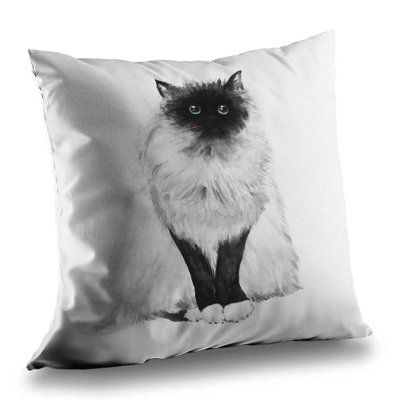 Blue Eyes Fluffy Siamese Cat Pillow | Turquoise Pets Decor
